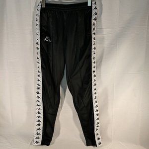 KAPPA Black White Joggers Track Pants side stripe ribbom Youth L Women's S